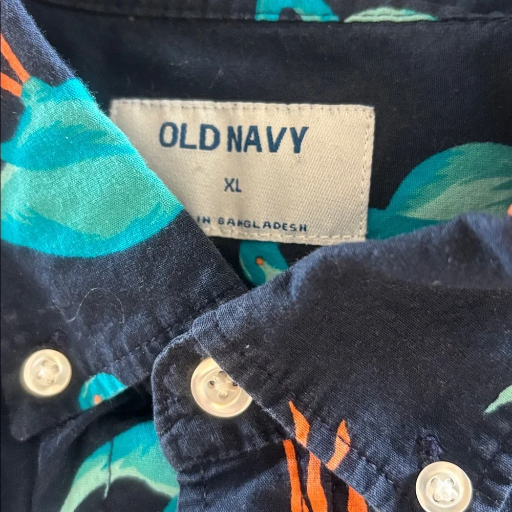 Old Navy Dark Blue Flamingo Print Shirt - Picture 3 of 5
